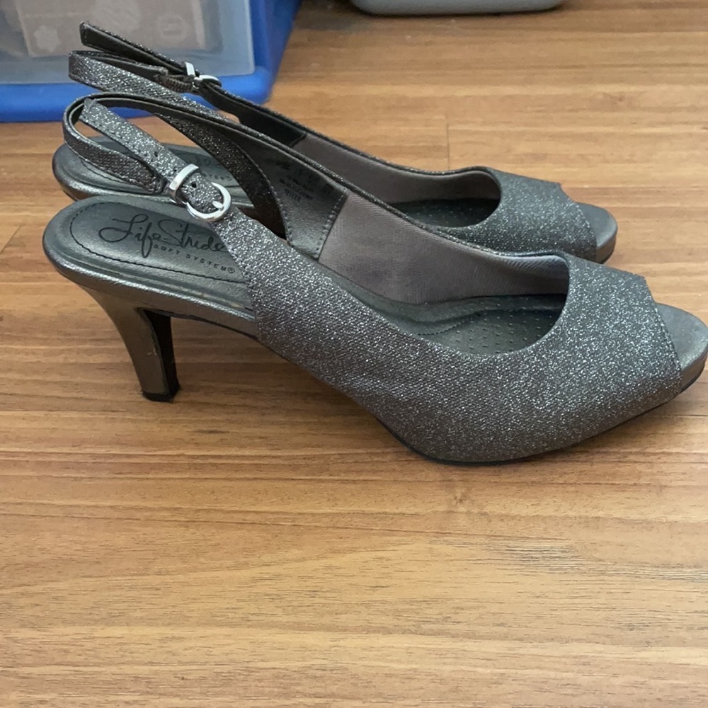 Comfy silver sparkly heels